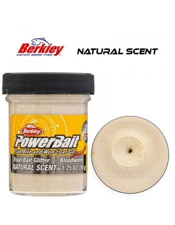 Плаваща паста за пъстърва Berkley Natural Scent Glitter - Bloodworm - White