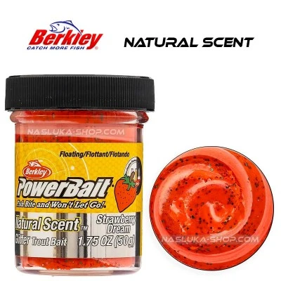 Плаваща паста за пъстърва Berkley Natural Scent Glitter - Strawberry Dream