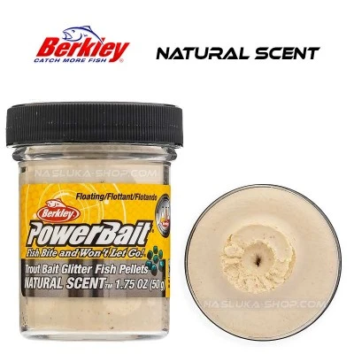 Плаваща паста за пъстърва Berkley Natural Scent Glitter - Fish Pellets - White