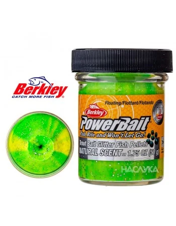 Плаваща паста за пъстърва Berkley Natural Scent Glitter - Fish Pellets - Fl. Green Yellow