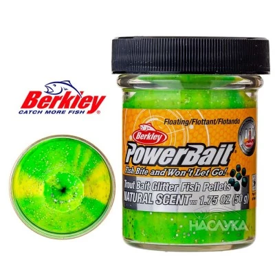 Плаваща паста за пъстърва Berkley Natural Scent Glitter - Fish Pellets - Fl. Green Yellow