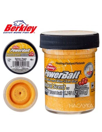 Плаваща паста за пъстърва Berkley Natural Scent Glitter - Salmon Eggs - Salmon Peach