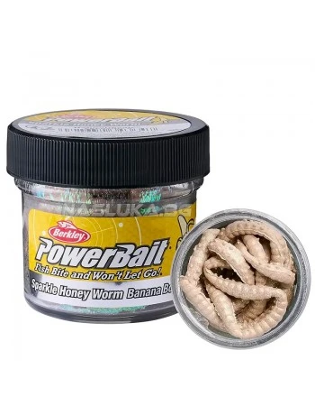 Силиконови ларви Berkley Powerbait Sparkle Honey Worm - Banana Boost - Natural/Scales