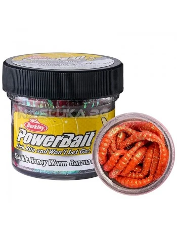 Силиконови ларви Berkley Powerbait Sparkle Honey Worm - Banana Boost - Orange/Scales