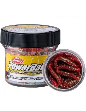 Силиконови ларви Berkley Powerbait Sparkle Honey Worm - Banana Boost - Red/Scales
