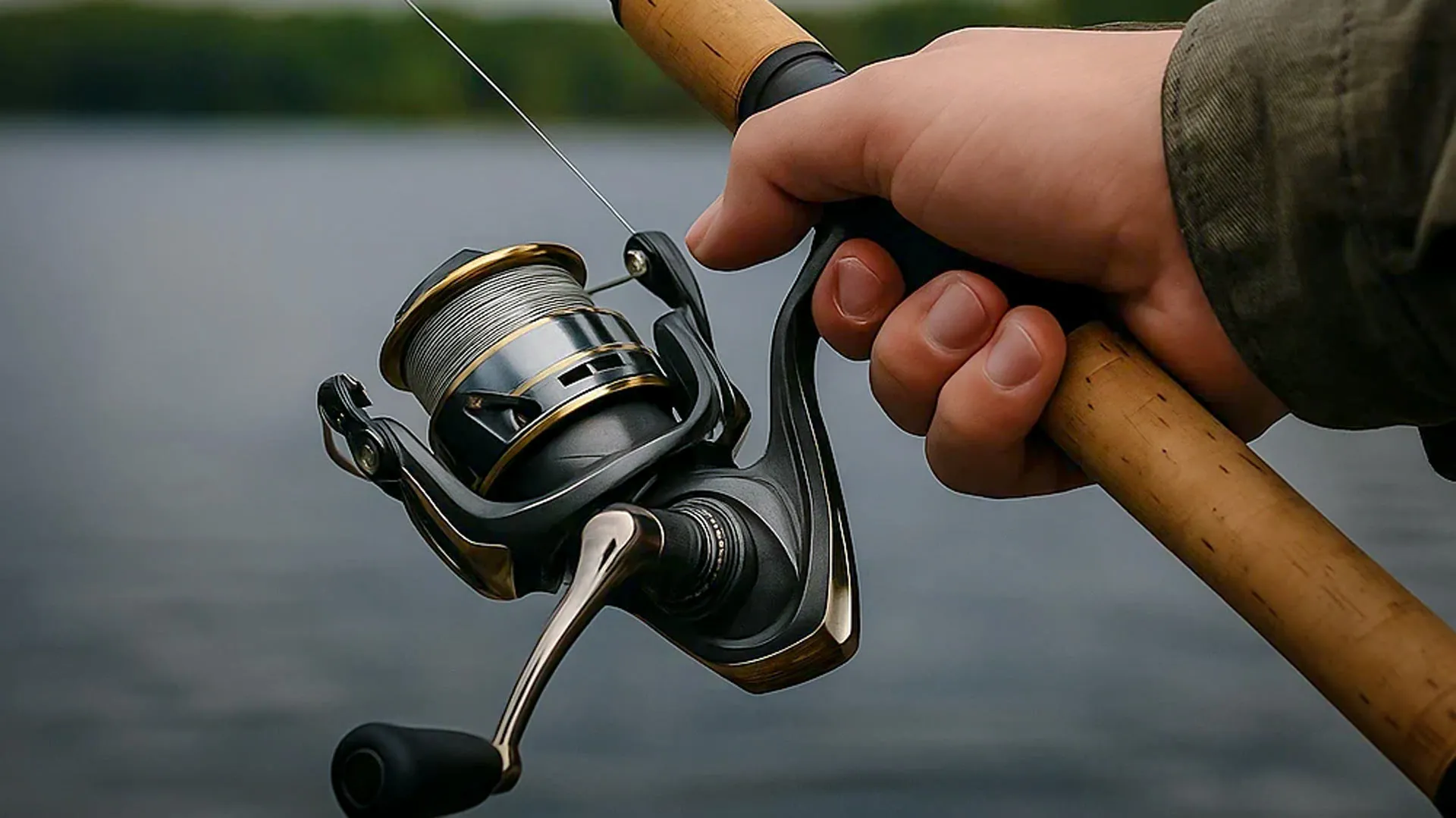 Фидер макара с въдица по време на риболов