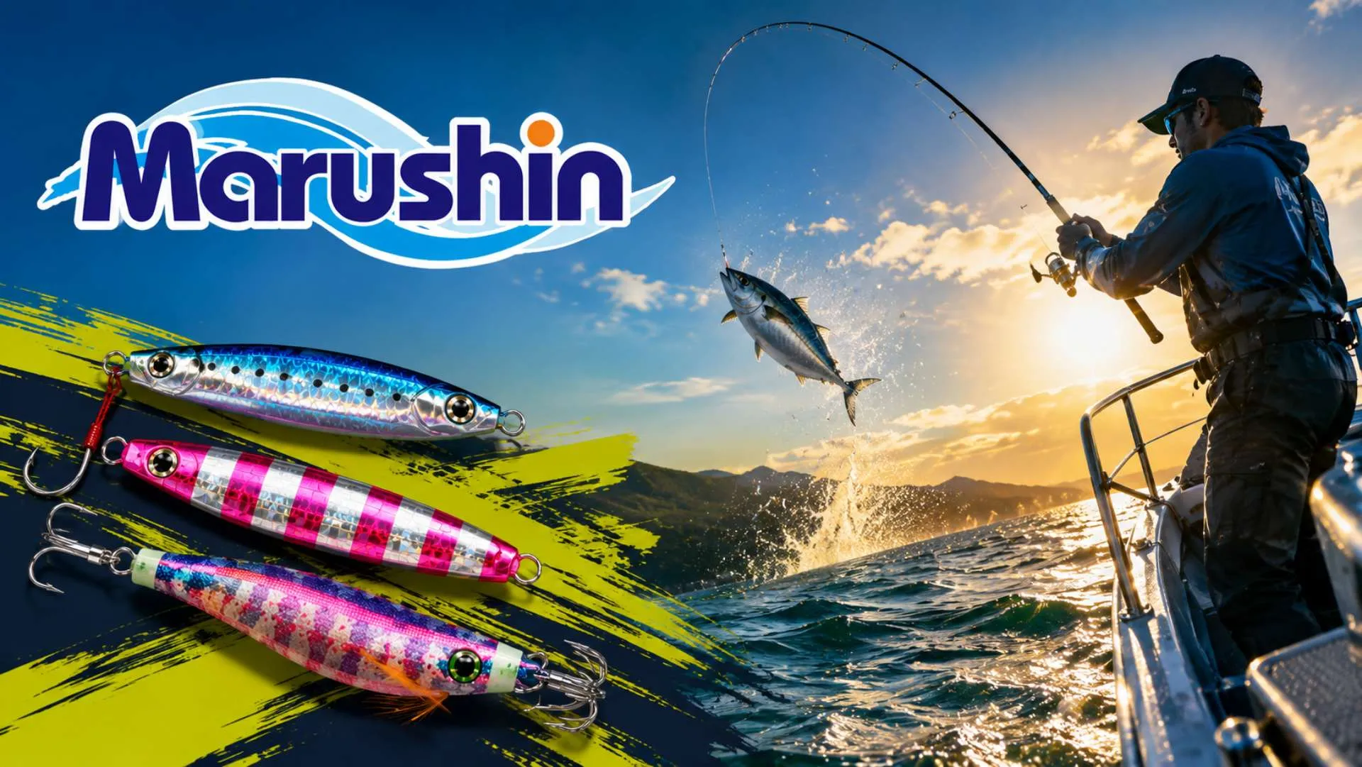 Риболовец практикува shore jigging с примамки Marushin от лодка